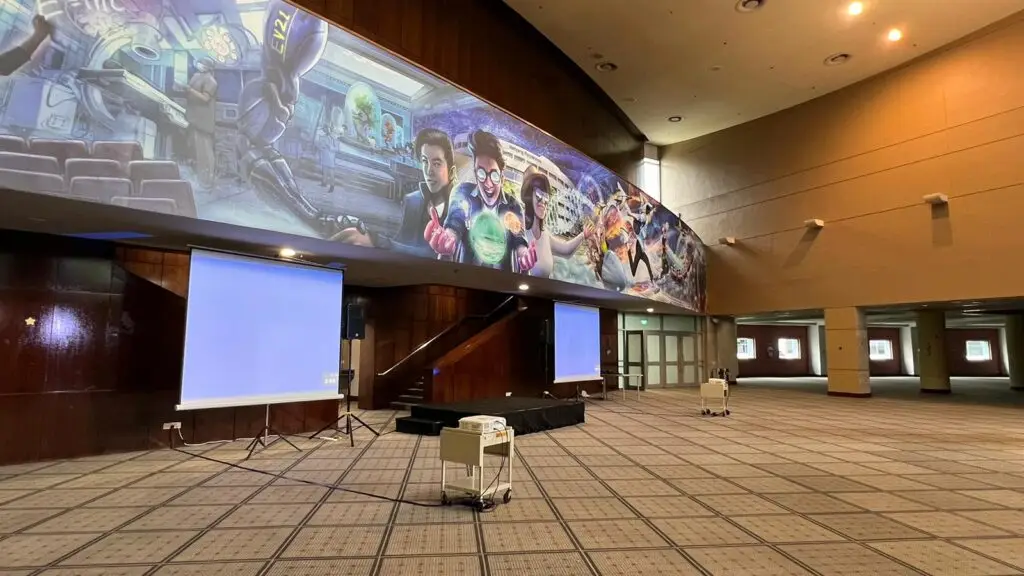 sound system rental, stage, projector and projector screen rental for NYP open house 2
