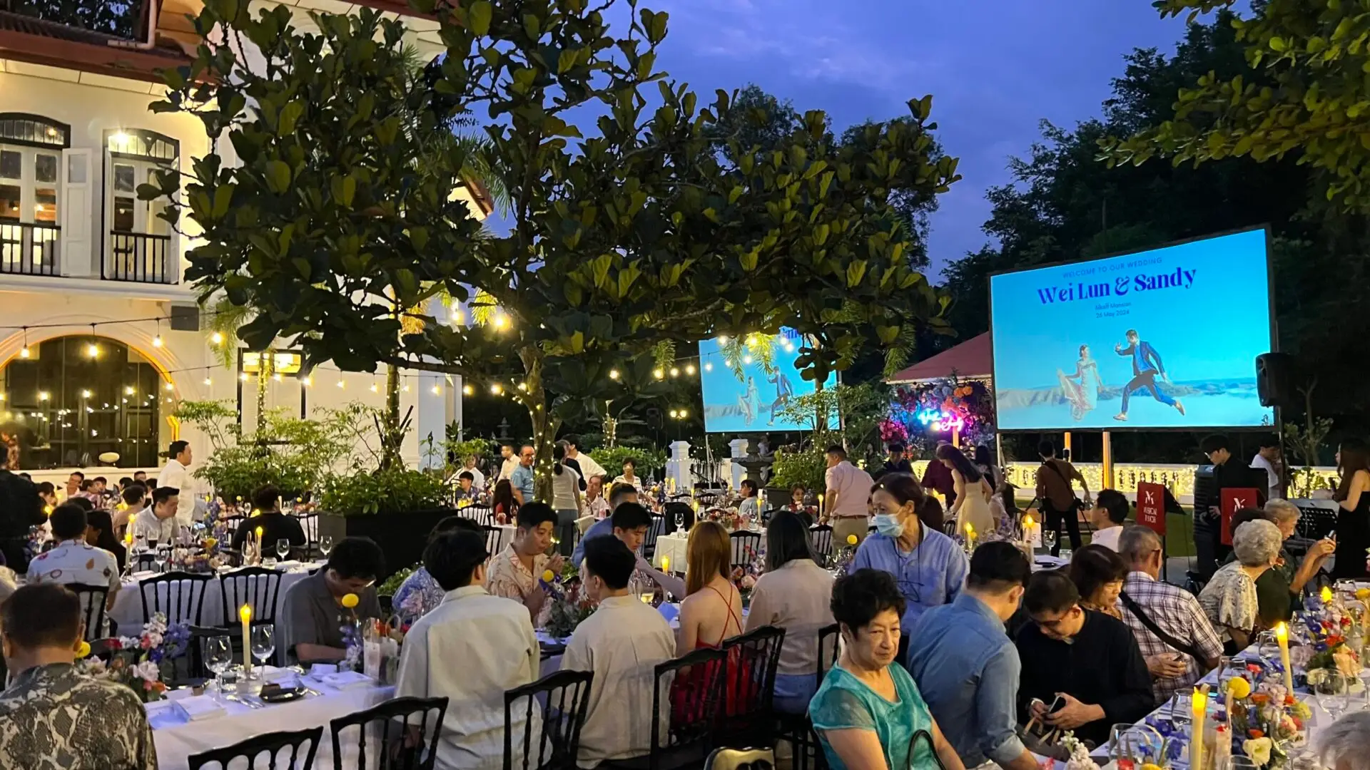 Projector Rental Singapore for outdoor wedding at Alkaff Mansion