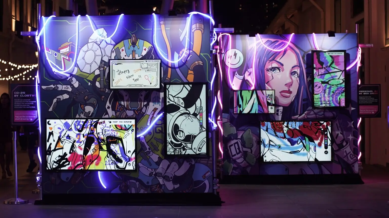 Touch screen tv rental setup at Clarke Quay Singapore for interactive art exhibition