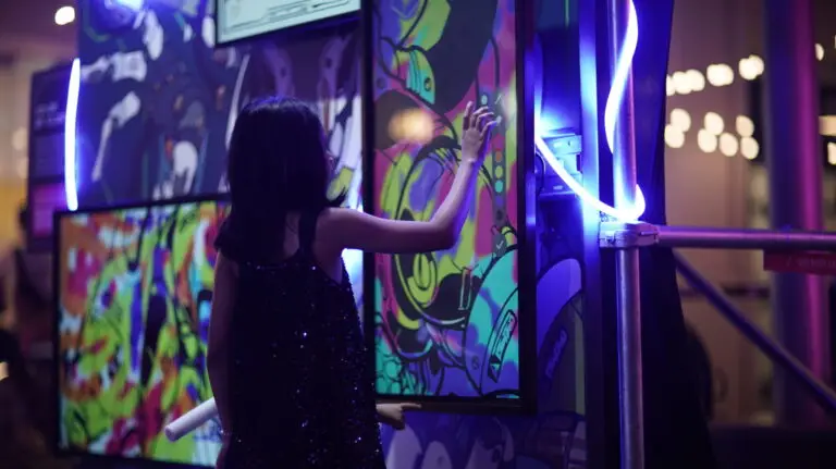 Touch screen TV rental setup at Clarke Quay Singapore for interactive art exhibition