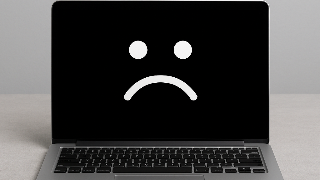 Sad lonely laptop powering an led wall