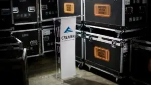 Rent Acrylic rostrum Singapore with printed logo