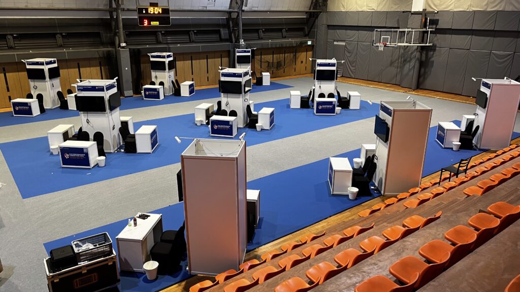TVs prepared for mass deployment at NUS Career Fair.