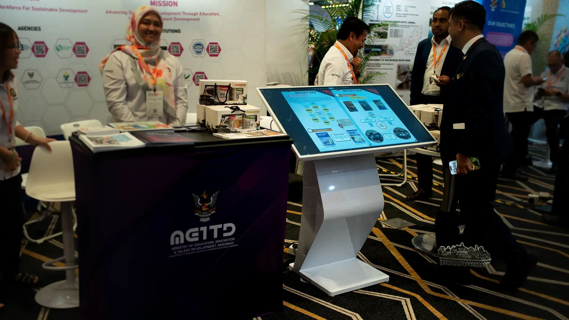 Touch screen kiosk rental Singapore Pictured setup at Suntec City Convention Center