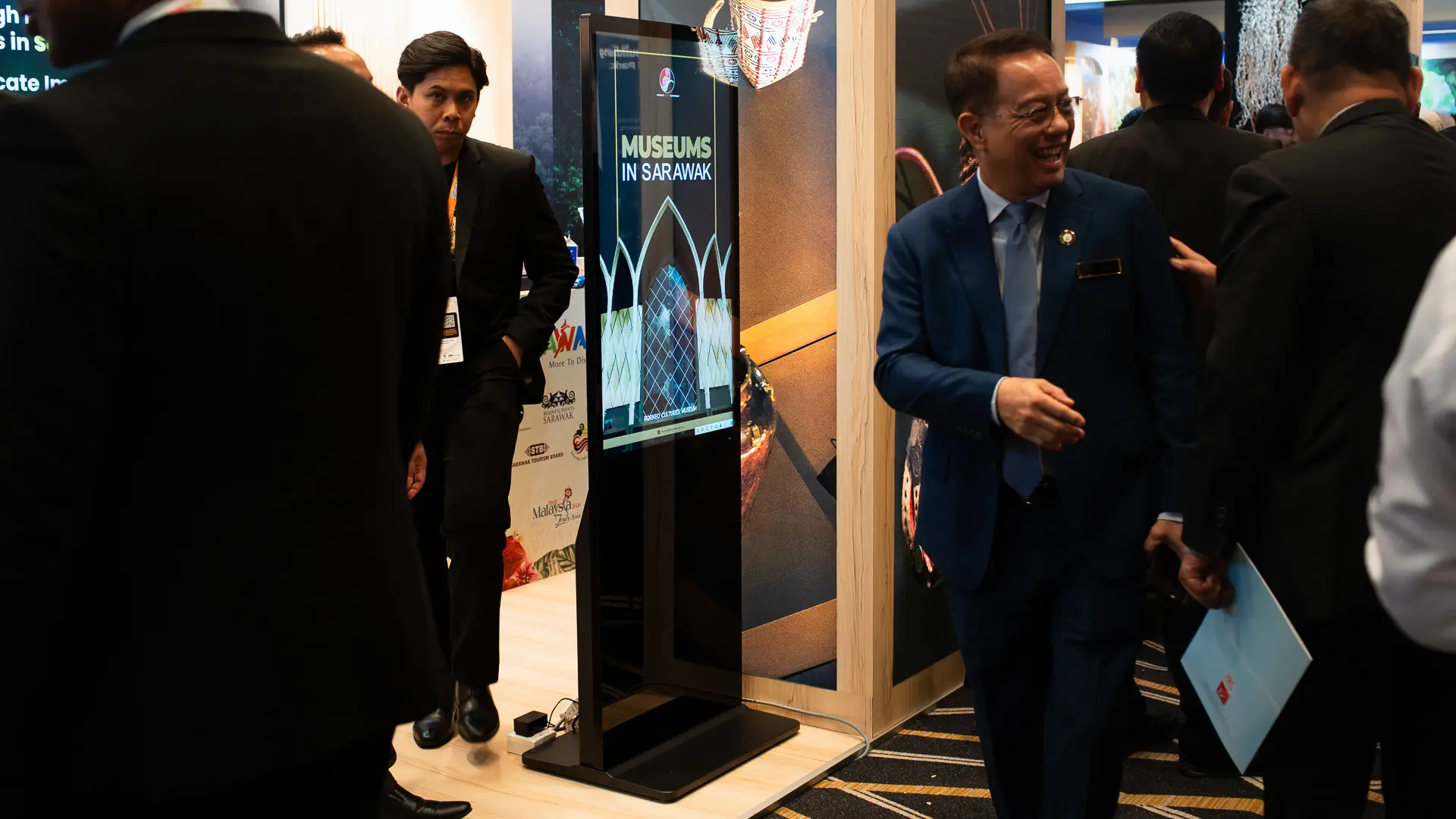 Vertical 43 inch touch screen standee rental Singapore. Setup at Suntec City Convention Center