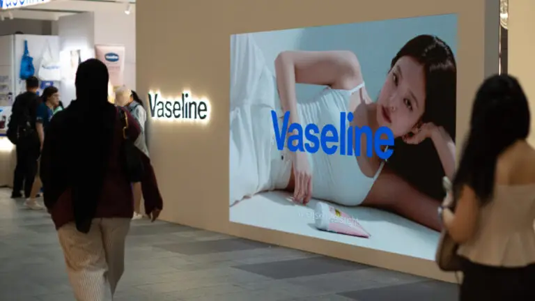 LED wall rental setup for Vaseline tradeshow booth at Orchard central Singapore